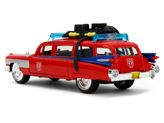 1959 Cadillac Ambulance Ecto-1 Red "Transformers" TV Series - "Ghostbusters" (1984) Movie Crossover "Hollywood Rides" Series 1/32 Diecast Model Car by Jada