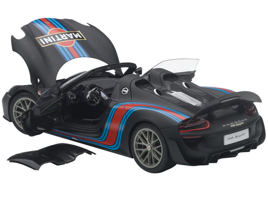 Porsche 918 Spyder Weissach Package Black/ Martini Livery #15 1/18 Model Car by Autoart
