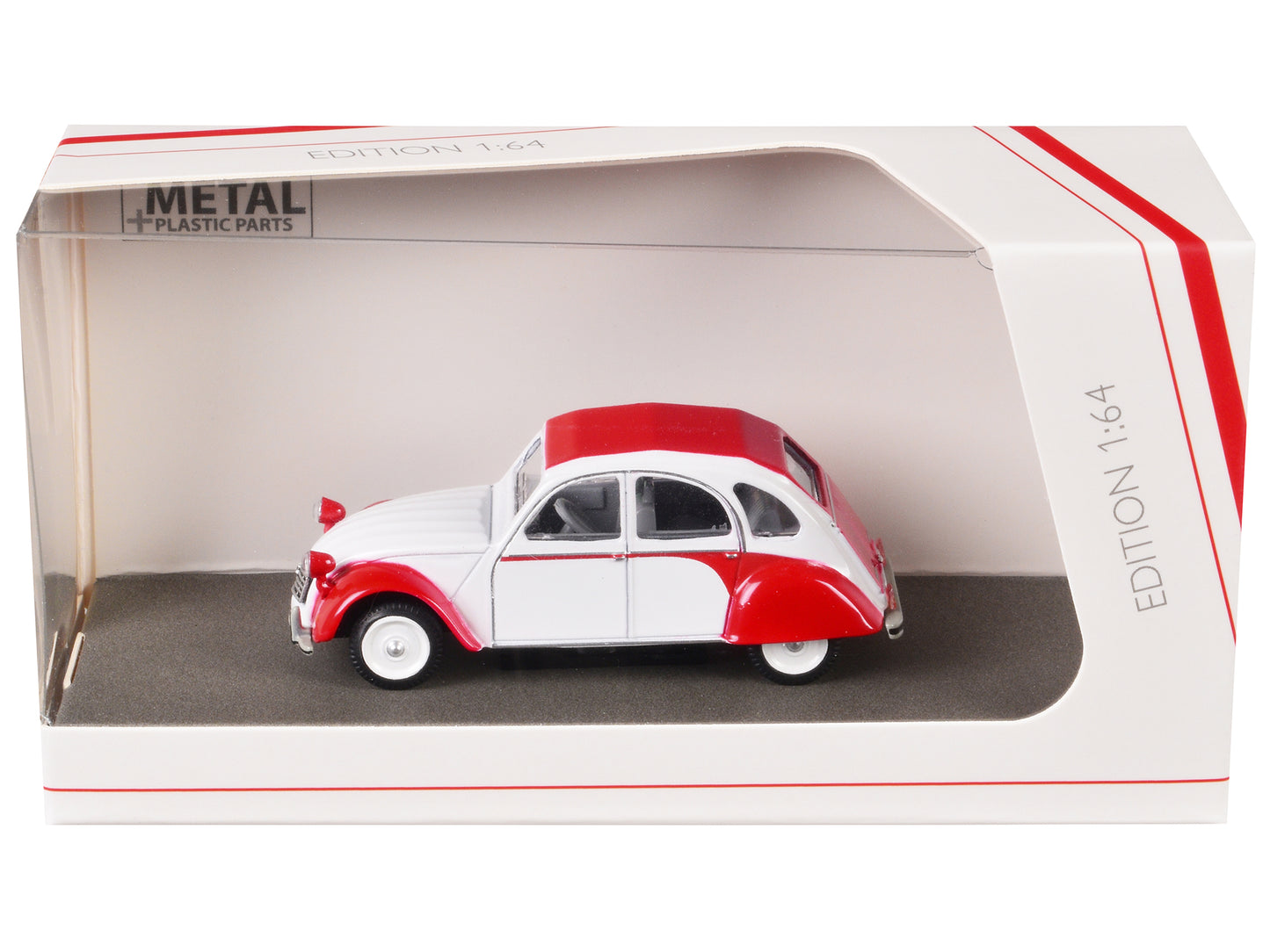 Citroen 2 CV White with Red Top and Fenders 1/64 Diecast Model Car by Schuco