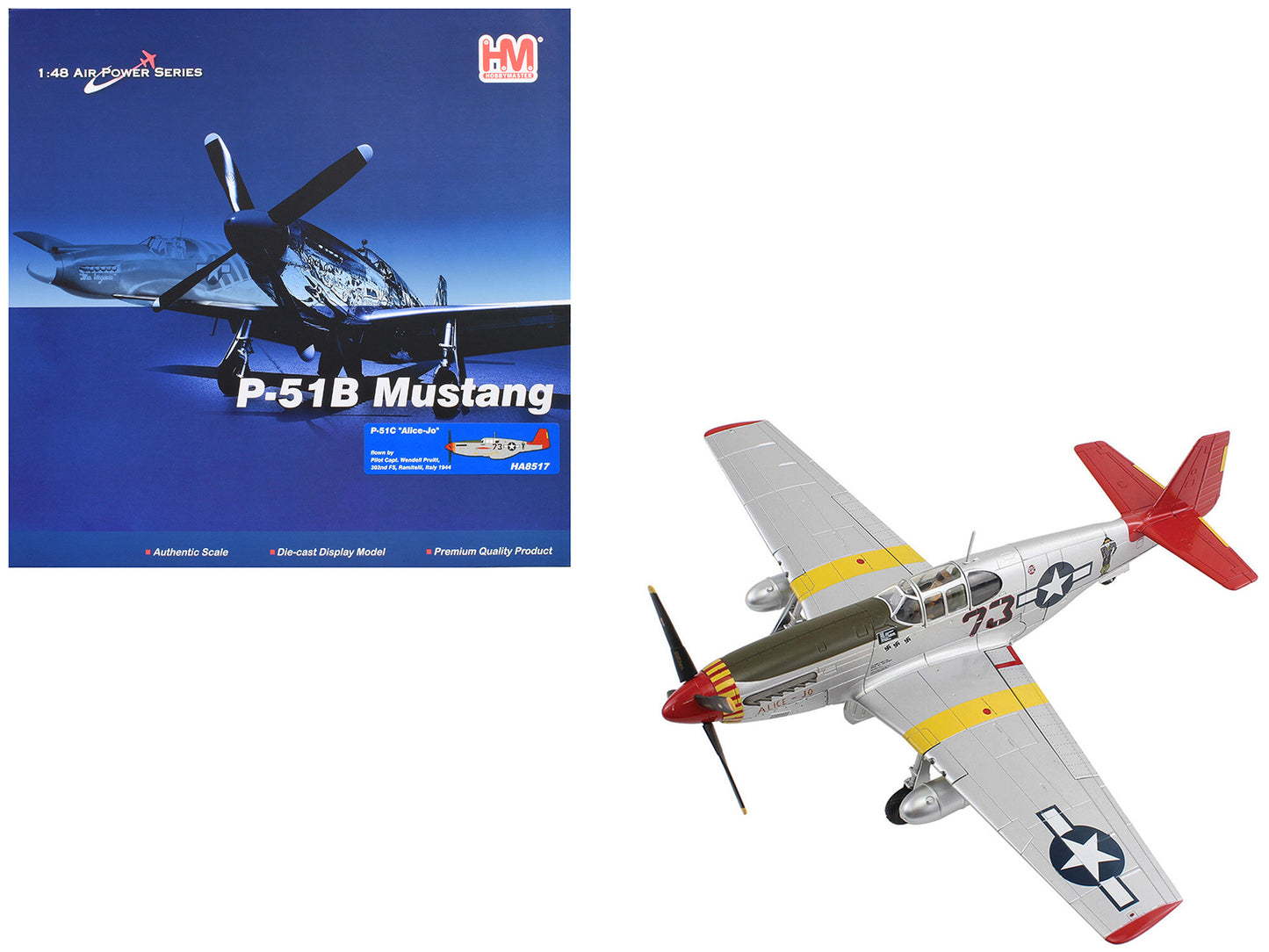 North American P-51C Mustang Fighter Aircraft "Alice-Jo Capt. Wendell Pruitt 302nd FS Italy" (1945) United States Army Air Force "Air Power Series" 1/48 Diecast Model by Hobby Master