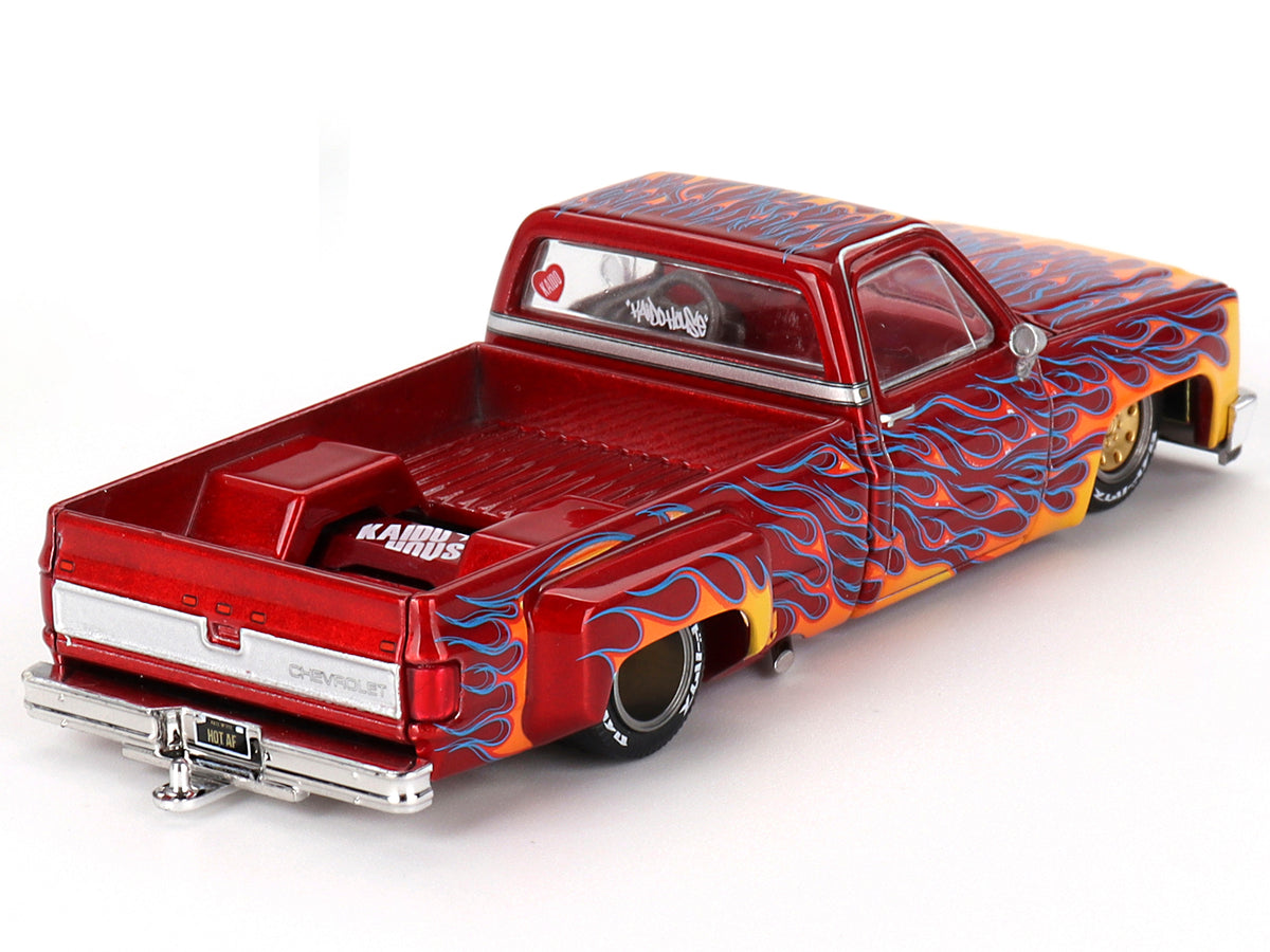 Chevrolet Silverado Dually Pickup Truck "On Fire V1" Red Metallic with Flames and Red Interior (Designed by Jun Imai) "Kaido House" Special 1/64 Diecast Model Car by Mini GT