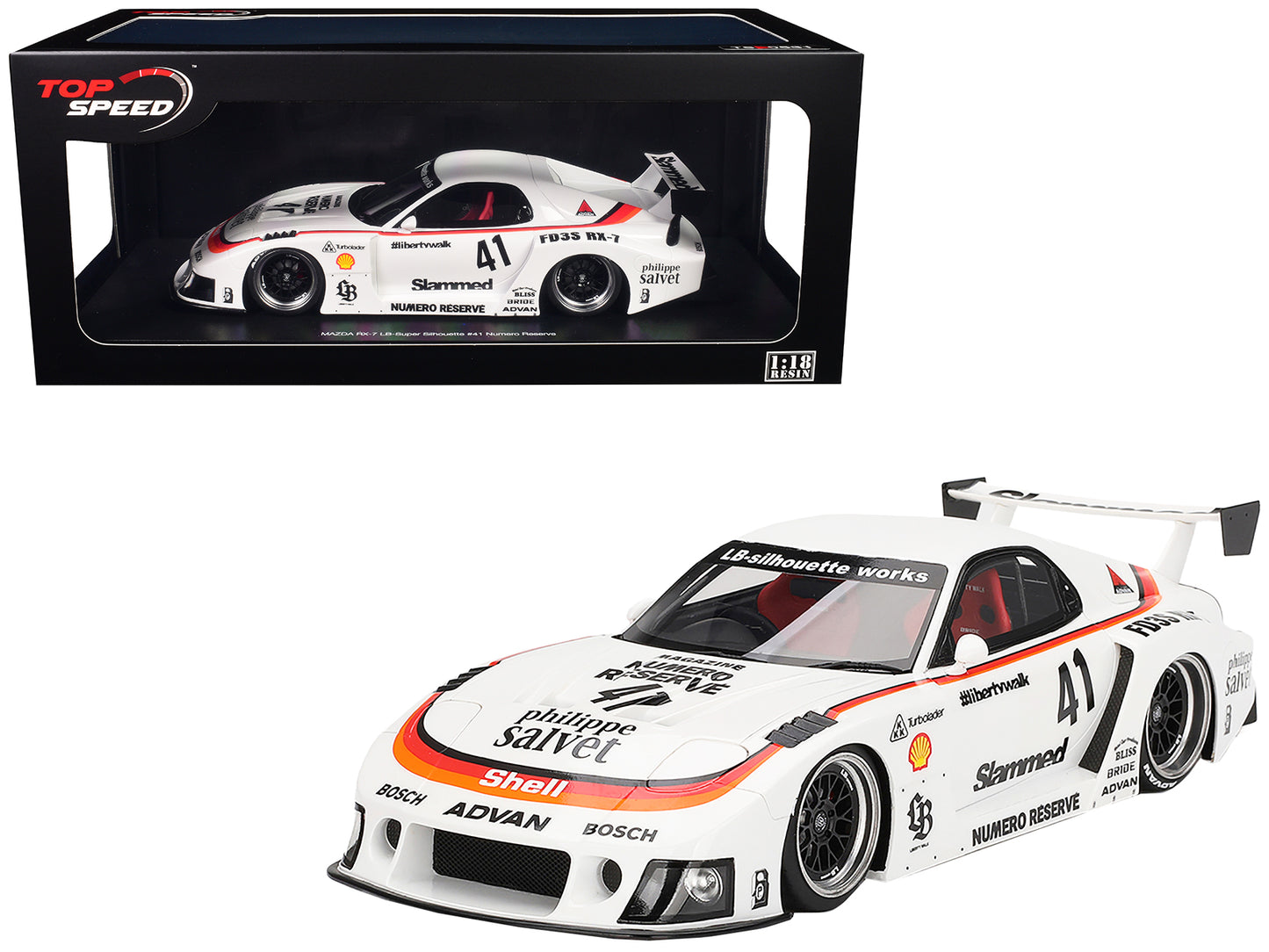 Mazda RX-7 LB-Super Silhouette #41 "Numero Reserve" White 1/18 Model Car by Top Speed