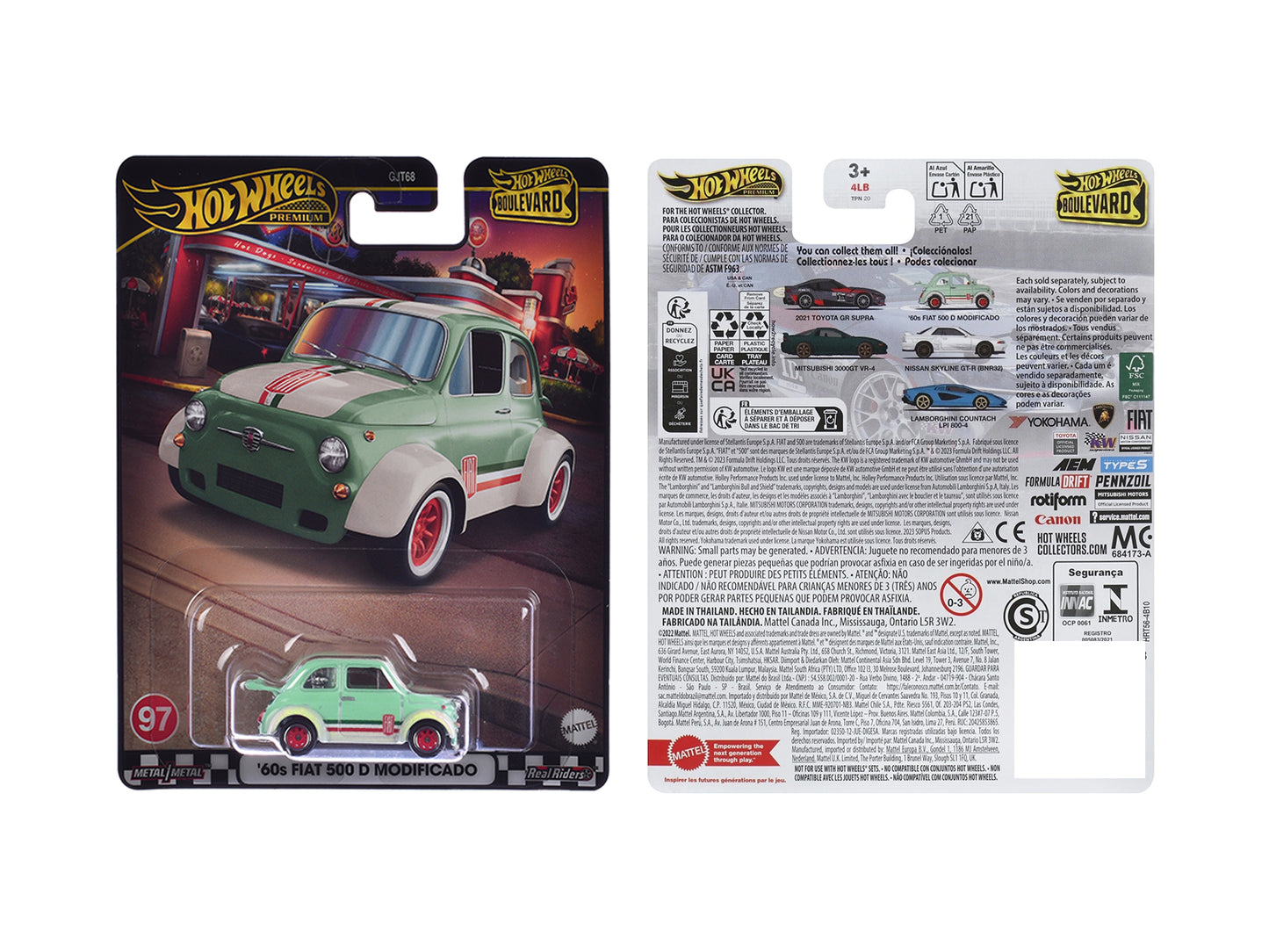 1960's Fiat 500 D Modificado Light Green with Stripes "Boulevard" Series Diecast Model Car by Hot Wheels