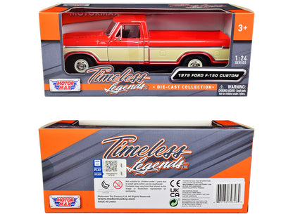 1979 Ford F-150 Pickup Truck Red and Cream 1/24 Diecast Model Car by Motormax