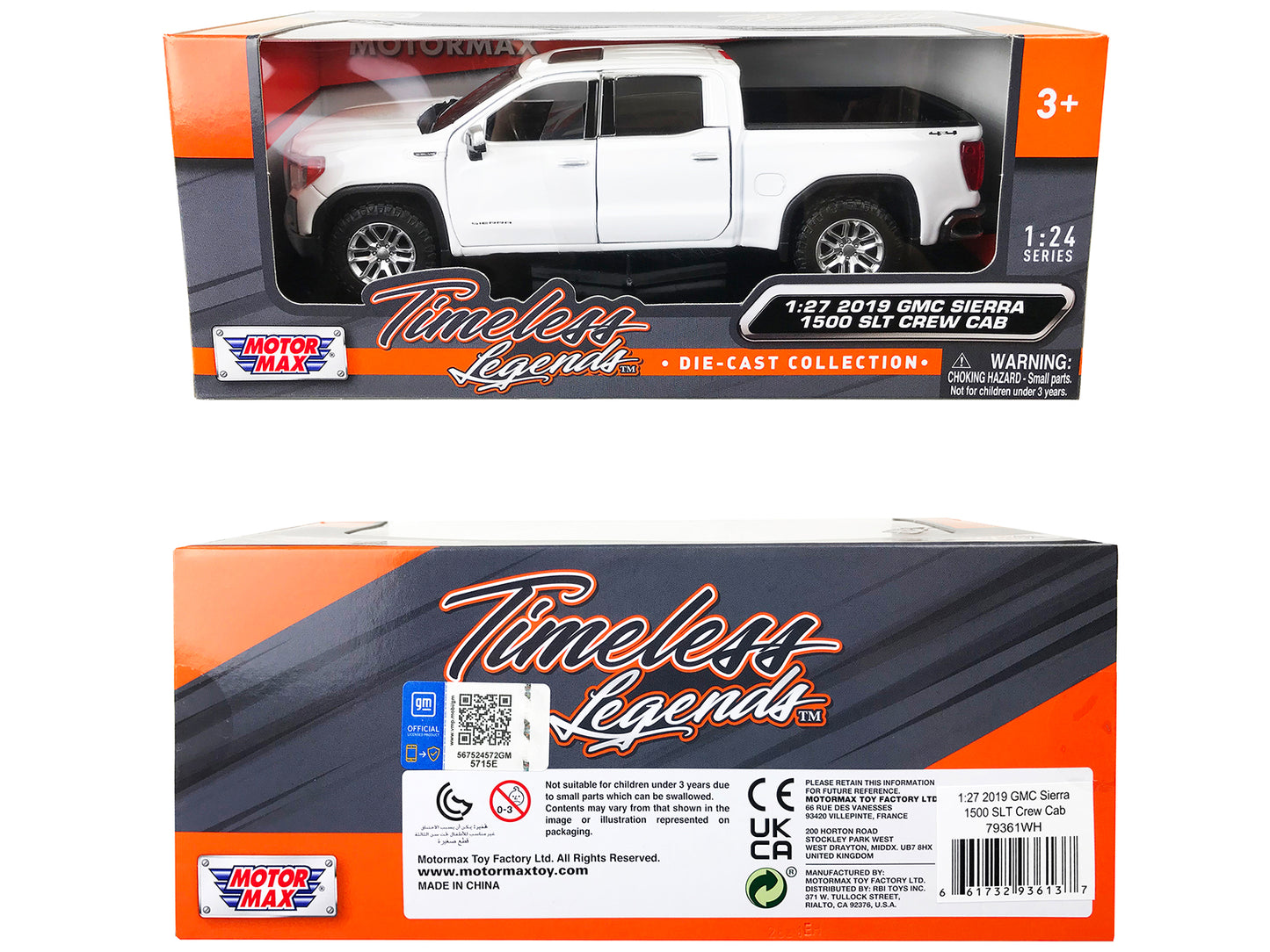 2019 GMC Sierra 1500 SLT Crew Cab 4x4 Pickup Truck with Sunroof White "Timeless Legends" Series 1/24-1/27 Diecast Model Car by Motormax